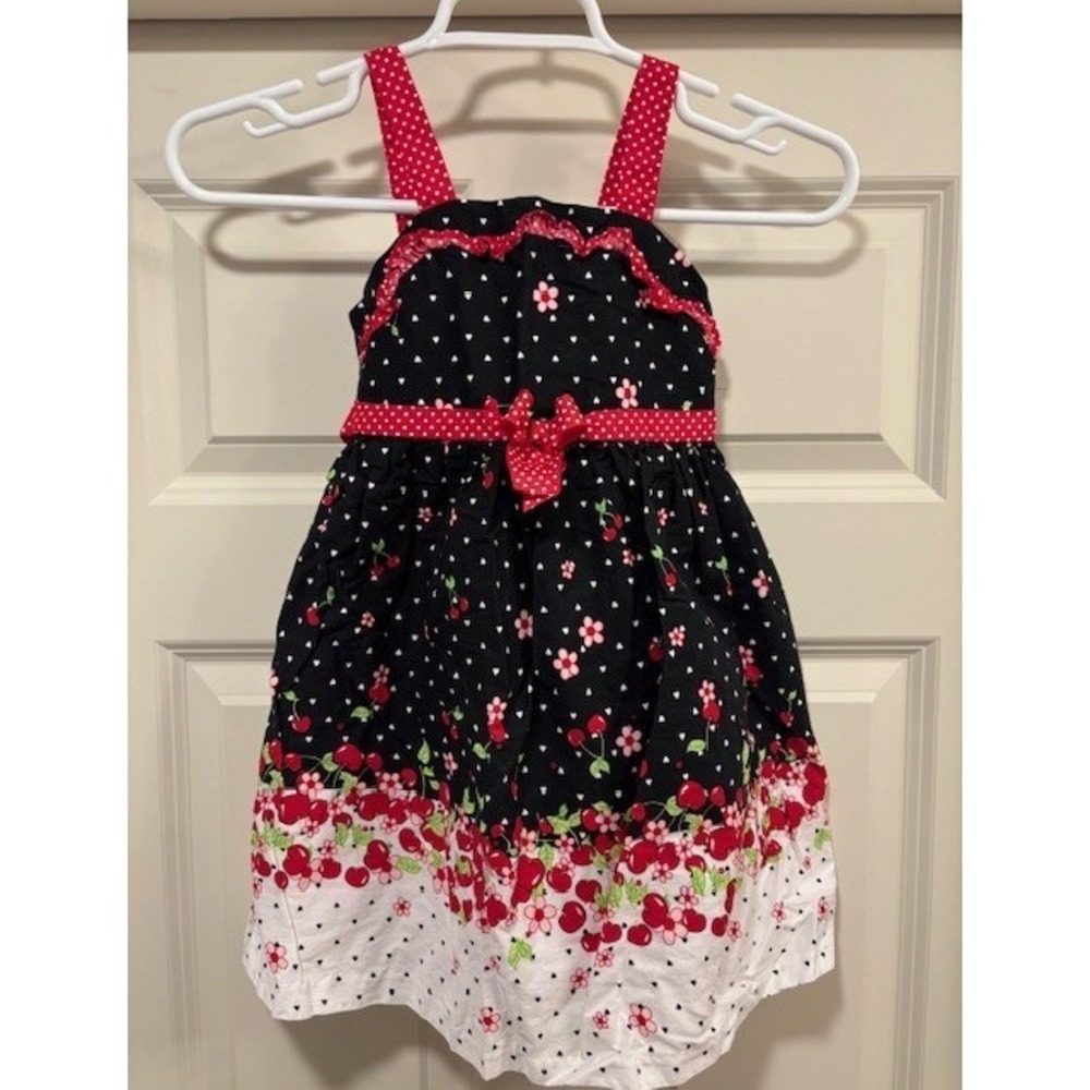 Ashley Anne sundress, girls size 5, black/white with cherries and flowers